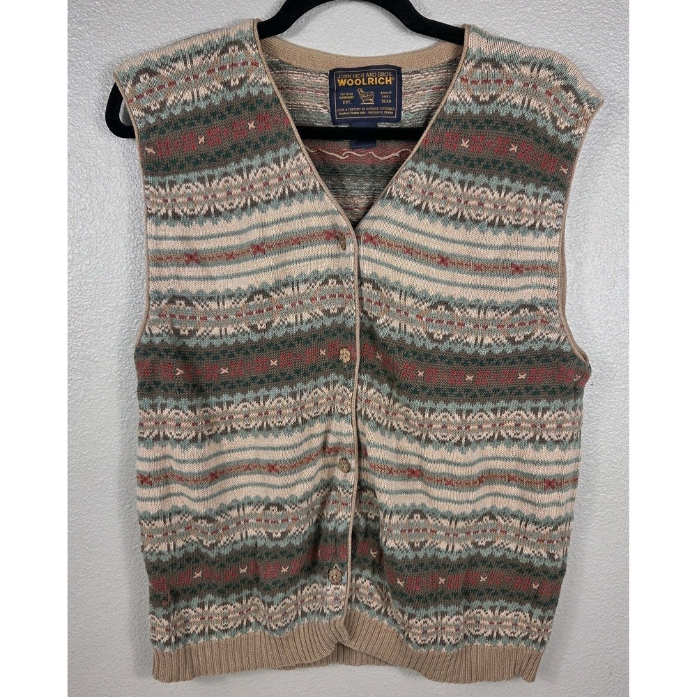 Vintage Woolrich Fair Isle Sweater Vest Womens Large Ramie Cotton‎  Cottagecore